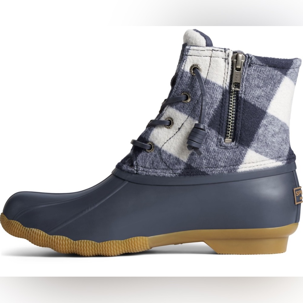 Sperry women’s saltwater Buffalo check duck boot Buffalo plaid wool shaft navy - Picture 4 of 13
